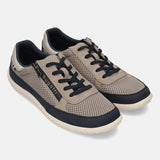 bugatti Bermudas taupe comfort sneakers with dark blue accents, mesh texture, and a lace-up design.