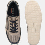 bugatti Bermudas taupe comfort sneakers, visible textured sole, with navy laces and trim.
