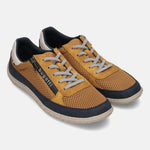 bugatti Bermudas yellow comfort sneakers with mesh uppers, dark blue trim, and gray laces.
