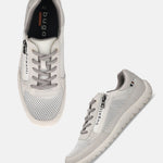 Bugatti Bermudas white Comfort Sneakers. The sneakers feature a white mesh upper with gray suede trim and laces. Visible zipper detail on side.
