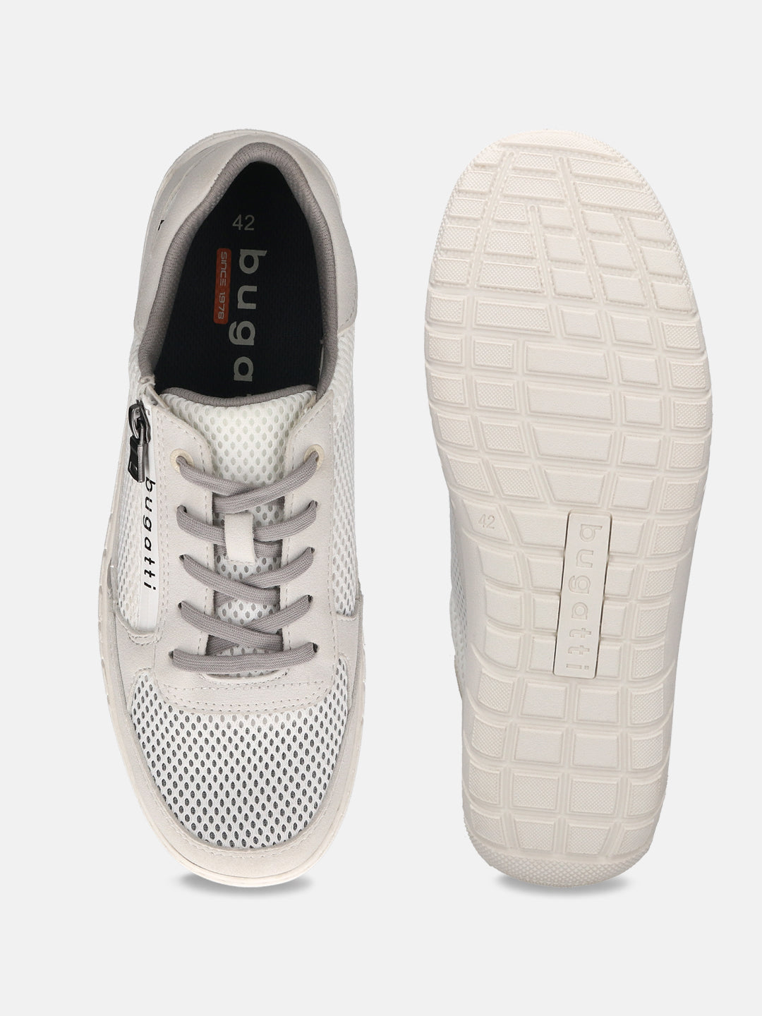 bugatti Bermudas white Comfort Sneakers with a mesh upper, gray laces, and a textured rubber sole.