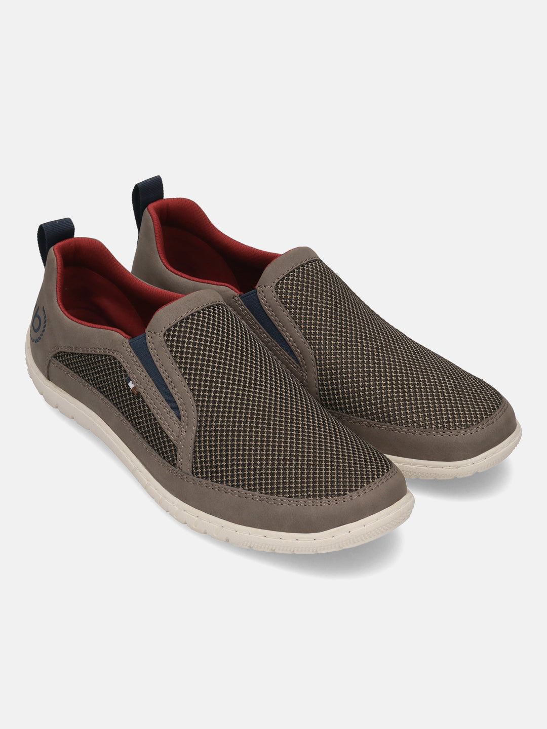bugatti Bermudas dark gray slip-on casual shoes with a mesh upper and red lining.
