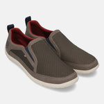 bugatti Bermudas dark gray slip-on casual shoes with a mesh upper and red lining.
