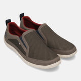 bugatti Bermudas dark gray slip-on casual shoes with a mesh upper and red lining.
