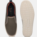 Bugatti Bermudas dark grey slip-on casual shoes, featuring a textured upper and a white sole.
