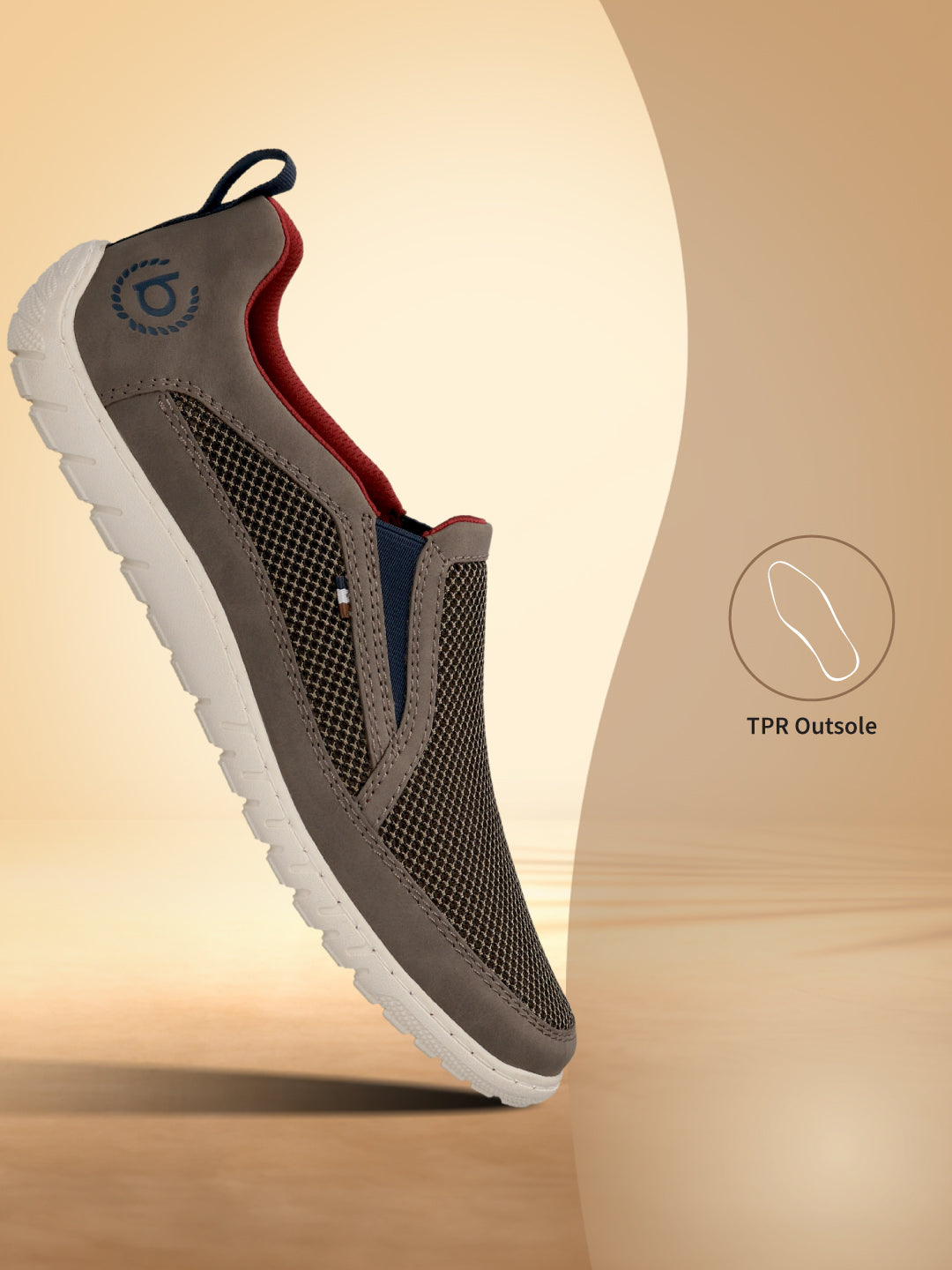 bugatti Bermudas dark grey casual slip-on shoe with a breathable mesh panel and red interior.