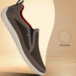 bugatti Bermudas dark grey casual slip-on shoe with a breathable mesh panel and red interior.