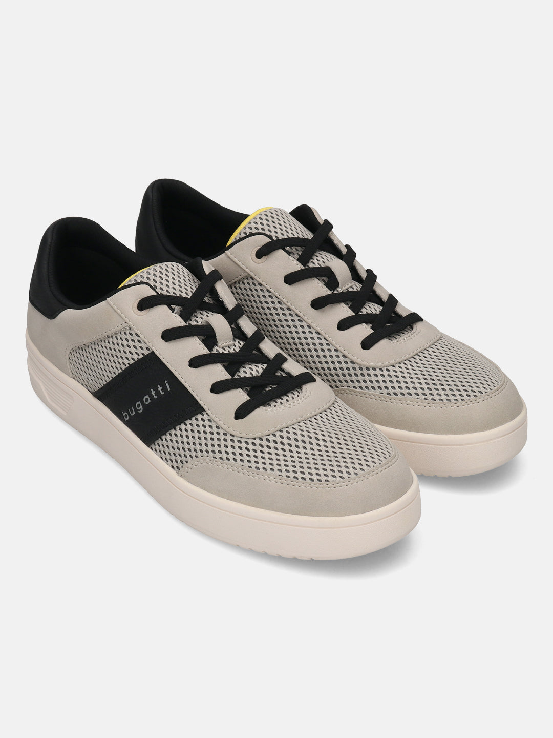 bugatti Mackay light grey sneakers featuring a mesh design, black accents, and a comfortable rubber sole.
