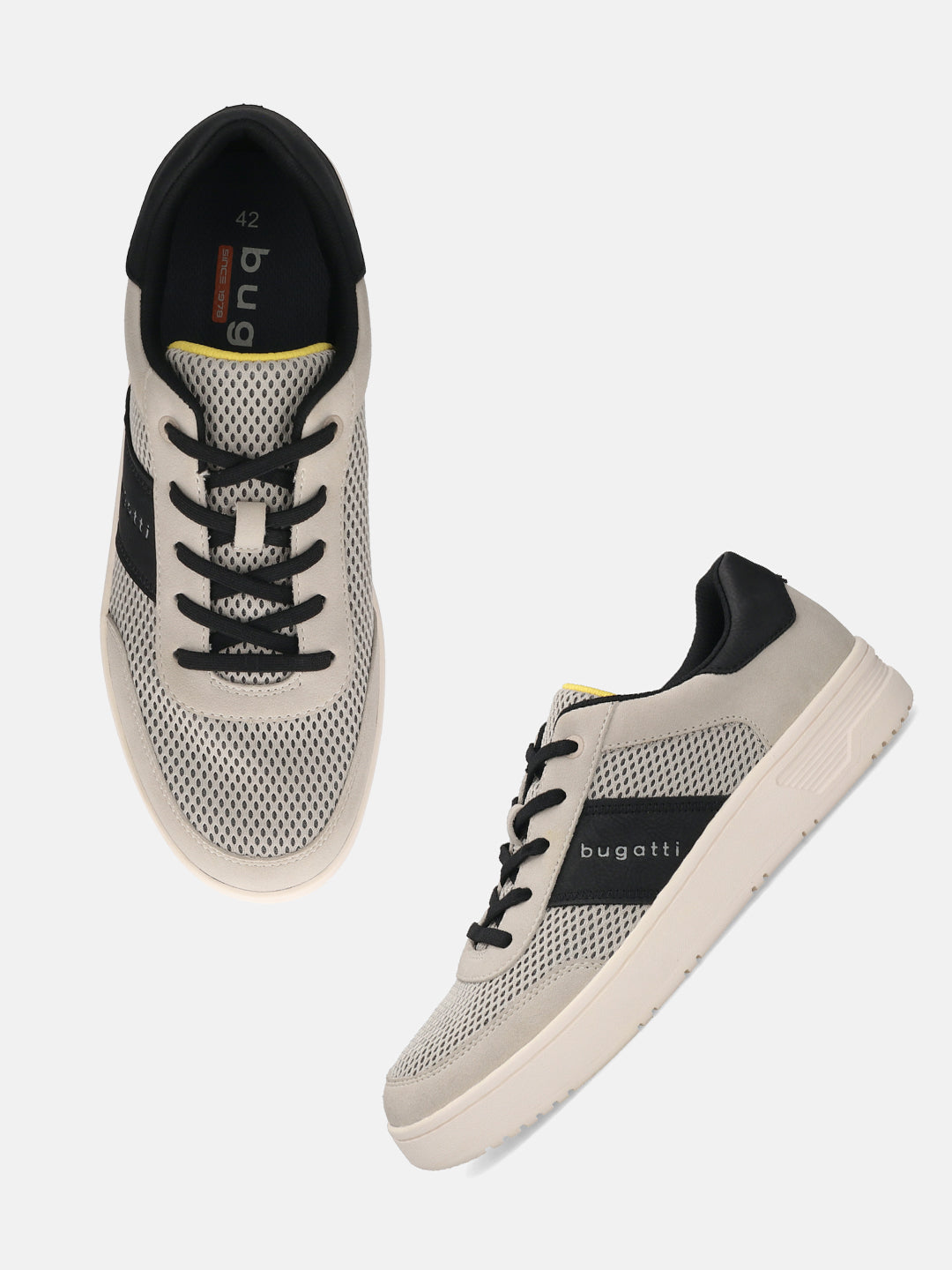 bugatti Mackay comfort sneakers in light grey mesh with black laces and trim.

