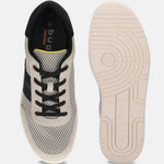 bugatti Mackay light grey comfort sneakers, top and sole view, with black laces and mesh upper.
