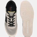 bugatti Mackay light grey comfort sneakers, top and sole view, with black laces and mesh upper.
