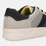 Cropped back view of the bugatti Mackay light grey Comfort Sneakers, with a black heel and yellow cushioned interior.
