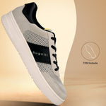 A bugatti Mackay light gray sneaker with a white sole and black accents, shown at a slight angle.
