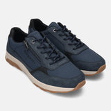 bugatti Jerit comfort sneakers in dark blue with suede and textile details, laces, and a zipper.
