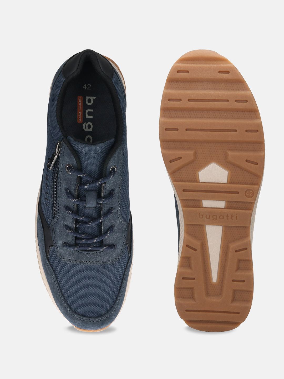 bugatti Jerit Comfort Sneakers in dark blue, featuring a lace-up closure and textured rubber sole.
