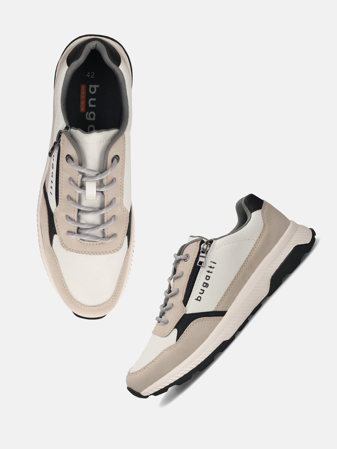 bugatti Jerit beige comfort sneakers, featuring a side zipper and lace-up closure.