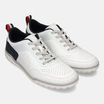 bugatti Samana white Comfort Sneakers with gray laces, accented with navy and red.
