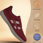 Men's Bugatti lifestyle red leather shoes with a round toe , a rubber outsole.