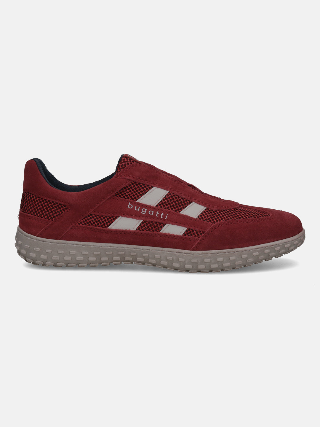 Men's Bugatti lifestyle red leather shoes with a round toe , a rubber outsole.