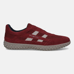 Men's Bugatti lifestyle red leather shoes with a round toe , a rubber outsole.