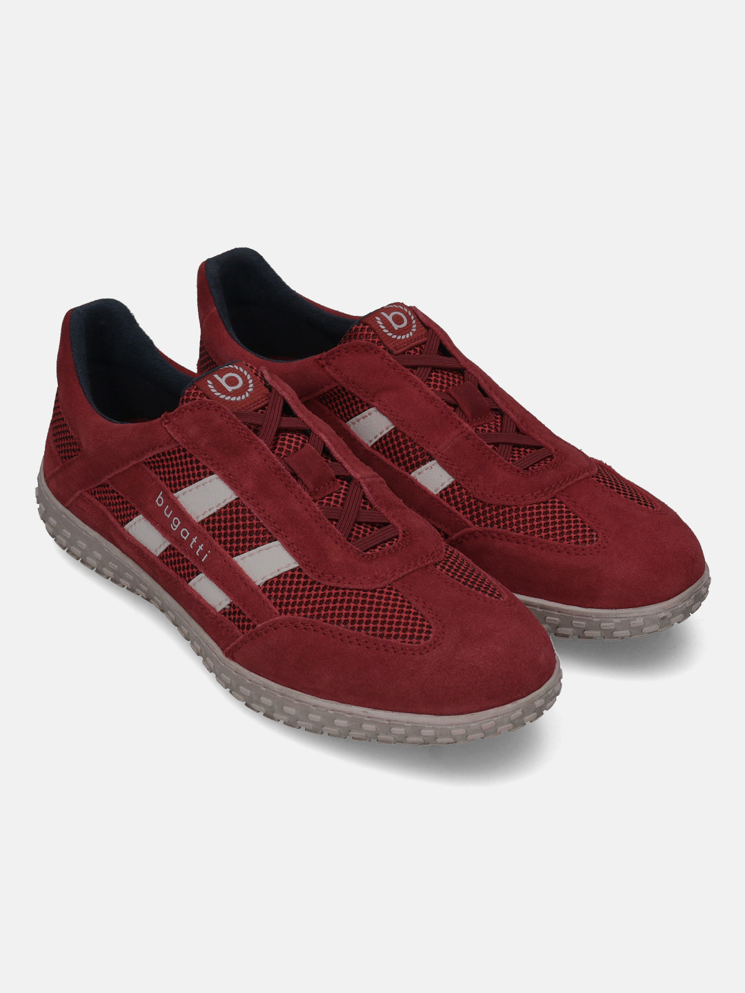 Men's Bugatti lifestyle red leather shoes with a round toe , a rubber outsole.