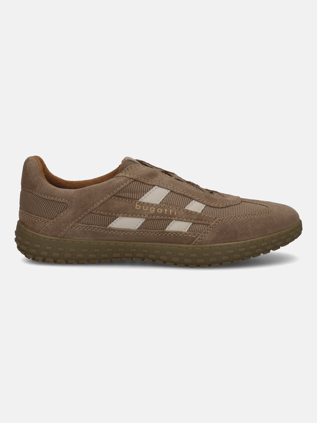 Men's Bugatti lifestyle beige leather shoes with a round toe , a rubber outsole.