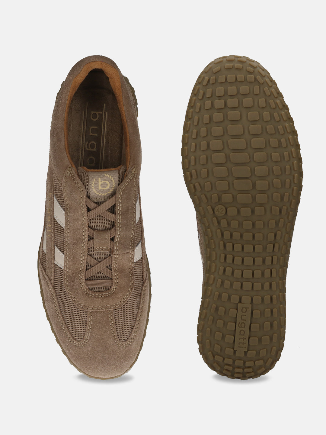 Men's Bugatti lifestyle beige leather shoes with a round toe , a rubber outsole.