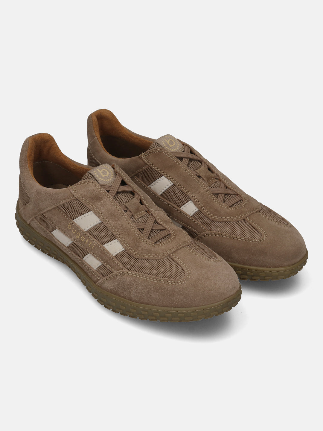 Men's Bugatti lifestyle beige leather shoes with a round toe , a rubber outsole.