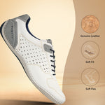 Men's Bugatti stitched white leather shoes with a round toe , a tpr outsole , and laces fastening.