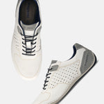 Men's Bugatti stitched white leather shoes with a round toe , a tpr outsole , and laces fastening.