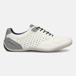 Men's Bugatti stitched white leather shoes with a round toe , a tpr outsole , and laces fastening.