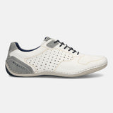 Men's Bugatti stitched white leather shoes with a round toe , a tpr outsole , and laces fastening.