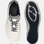 Men's Bugatti stitched white leather shoes with a round toe , a tpr outsole , and laces fastening.