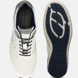Men's Bugatti stitched white leather shoes with a round toe , a tpr outsole , and laces fastening.