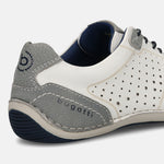 Men's Bugatti stitched white leather shoes with a round toe , a tpr outsole , and laces fastening.