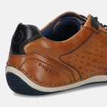 Men's Bugatti stitched cognac leather shoes with a round toe , a tpr outsole , and laces fastening.