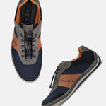 Grey comfort sneakers by bugatti with brown leather accents, textile and suede details, and elasticated laces.
