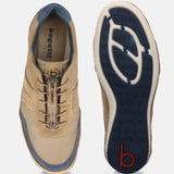 A brown Men's bugatti Sneakers featuring a round toe plain toe, zero heels heel. Made from premium genuine leather with a durable sebs (block copolymer) outsole, this elastic design offers both style and comfort.