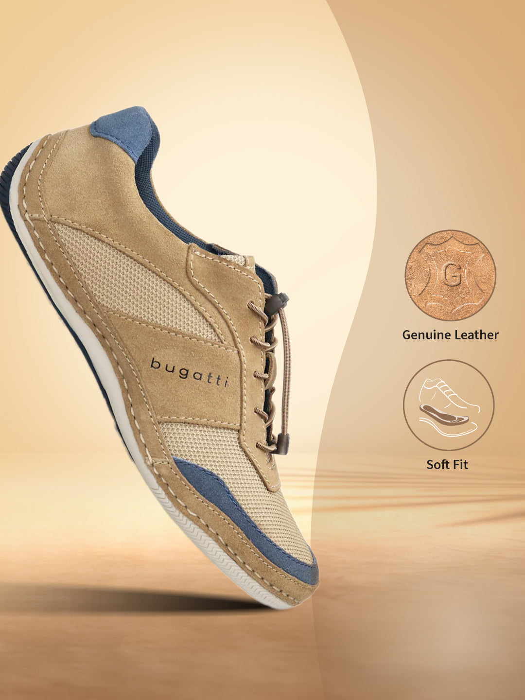 A brown Men's bugatti Sneakers featuring a round toe plain toe, zero heels heel. Made from premium genuine leather with a durable sebs (block copolymer) outsole, this elastic design offers both style and comfort.