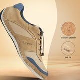 A brown Men's bugatti Sneakers featuring a round toe plain toe, zero heels heel. Made from premium genuine leather with a durable sebs (block copolymer) outsole, this elastic design offers both style and comfort.
