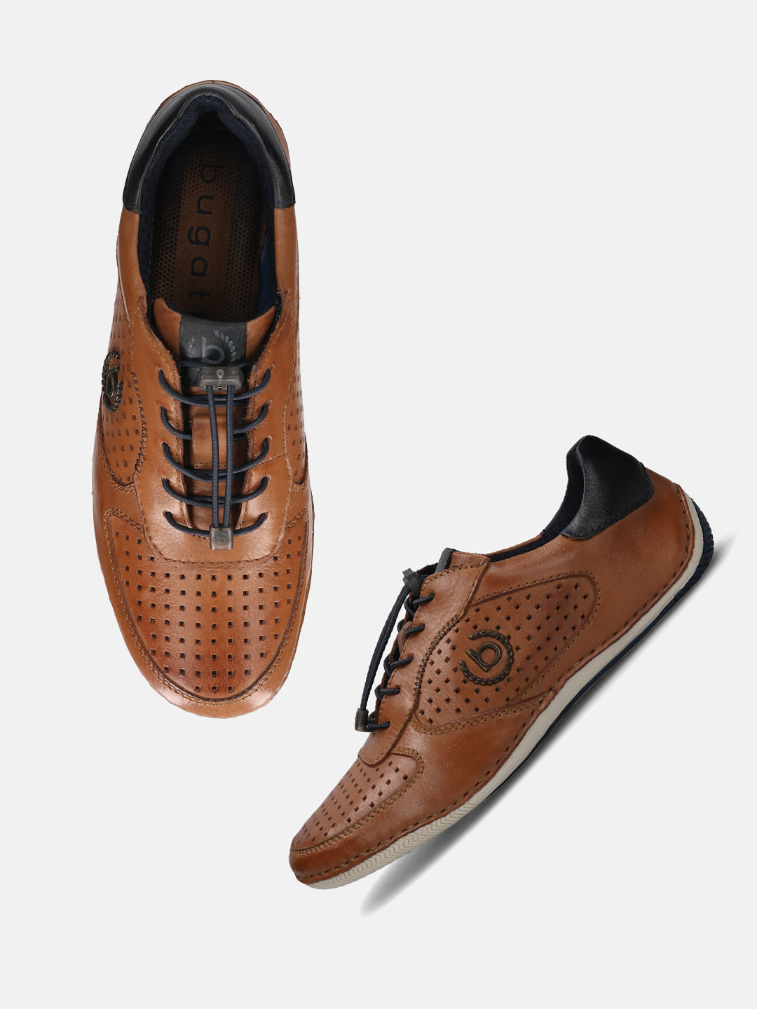 A cognac Men's bugatti Sneakers featuring a round toe plain toe, zero heels heel. Made from premium genuine leather with a durable sebs (block copolymer) outsole, this elastic design offers both style and comfort.