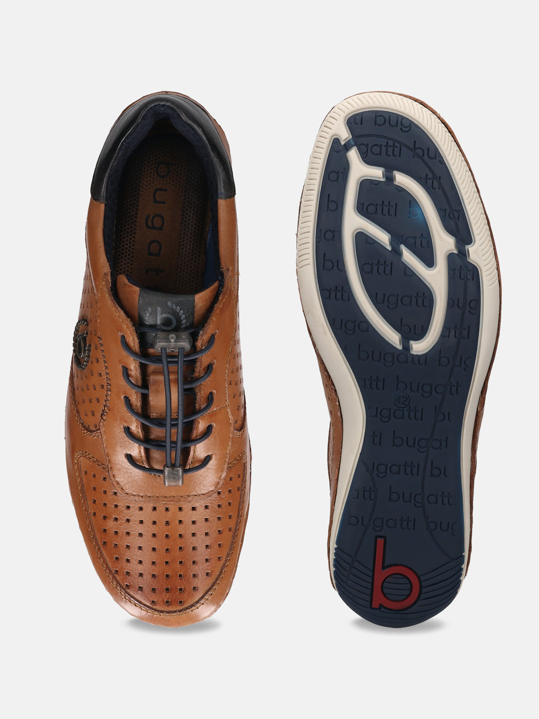 A cognac Men's bugatti Sneakers featuring a round toe plain toe, zero heels heel. Made from premium genuine leather with a durable sebs (block copolymer) outsole, this elastic design offers both style and comfort.