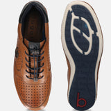 A cognac Men's bugatti Sneakers featuring a round toe plain toe, zero heels heel. Made from premium genuine leather with a durable sebs (block copolymer) outsole, this elastic design offers both style and comfort.