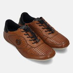 A cognac Men's bugatti Sneakers featuring a round toe plain toe, zero heels heel. Made from premium genuine leather with a durable sebs (block copolymer) outsole, this elastic design offers both style and comfort.