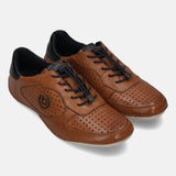 A cognac Men's bugatti Sneakers featuring a round toe plain toe, zero heels heel. Made from premium genuine leather with a durable sebs (block copolymer) outsole, this elastic design offers both style and comfort.