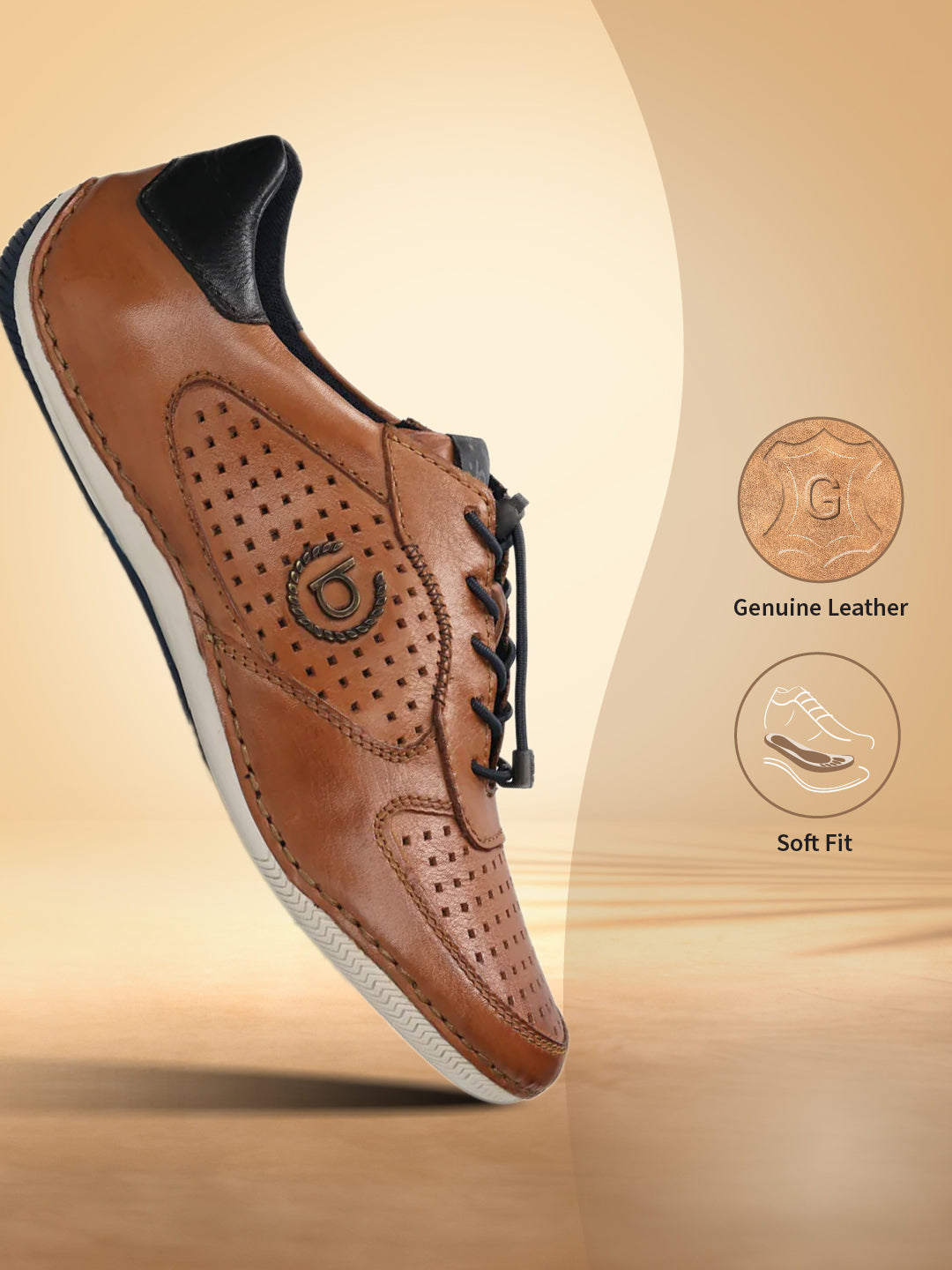 A cognac Men's bugatti Sneakers featuring a round toe plain toe, zero heels heel. Made from premium genuine leather with a durable sebs (block copolymer) outsole, this elastic design offers both style and comfort.