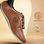 A cognac Men's bugatti Sneakers featuring a round toe plain toe, zero heels heel. Made from premium genuine leather with a durable sebs (block copolymer) outsole, this elastic design offers both style and comfort.