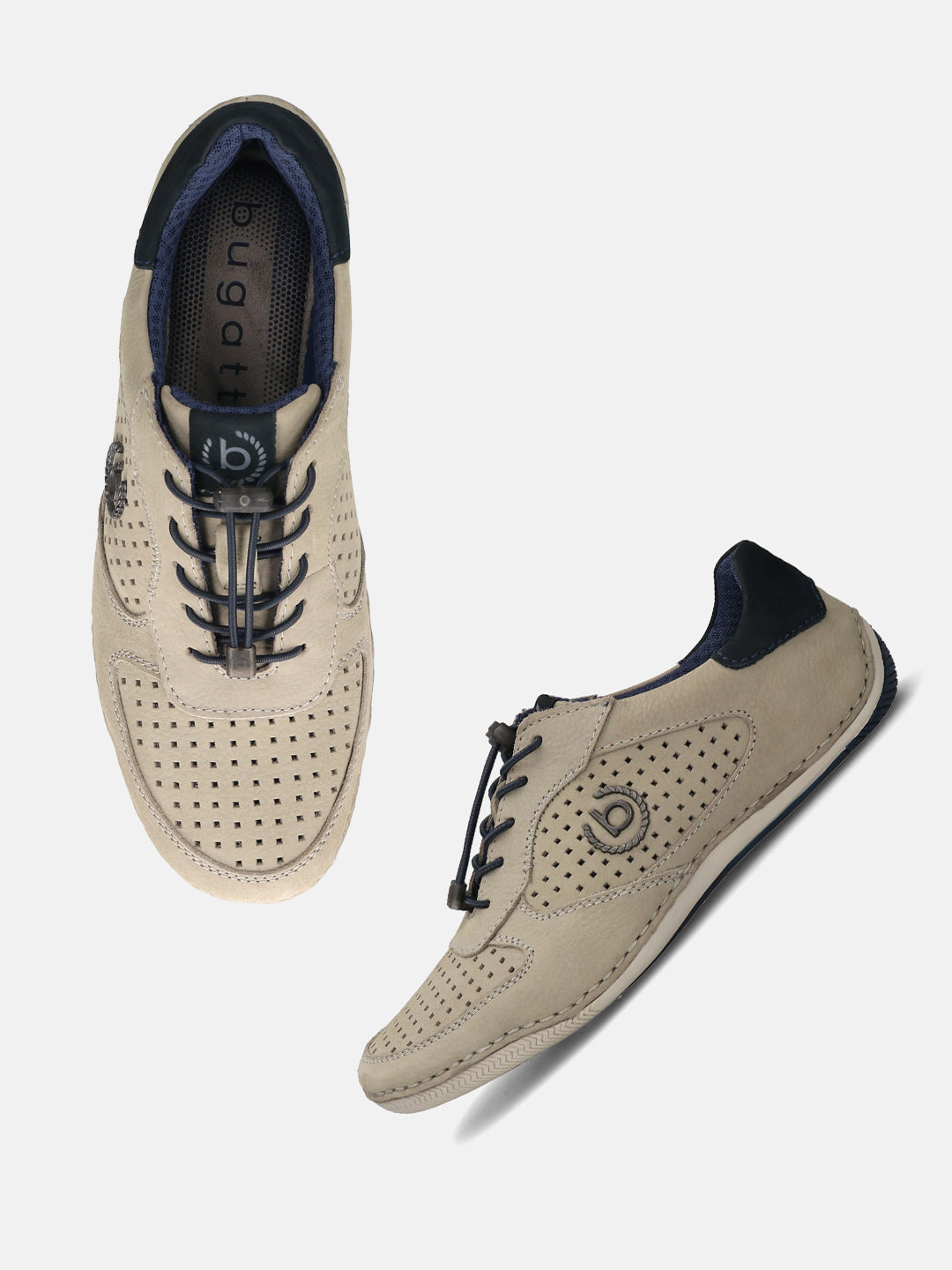 A grey Men's bugatti Sneakers featuring a round toe plain toe, zero heels heel. Made from premium genuine leather with a durable sebs (block copolymer) outsole, this elastic design offers both style and comfort.