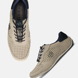 A grey Men's bugatti Sneakers featuring a round toe plain toe, zero heels heel. Made from premium genuine leather with a durable sebs (block copolymer) outsole, this elastic design offers both style and comfort.