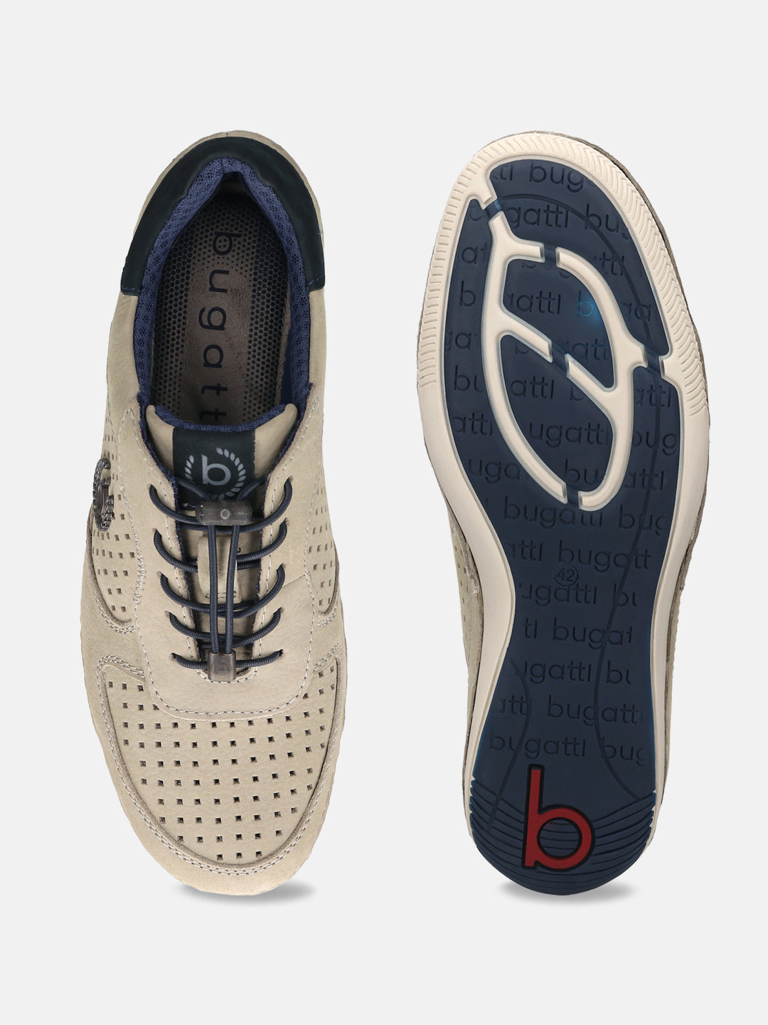 A grey Men's bugatti Sneakers featuring a round toe plain toe, zero heels heel. Made from premium genuine leather with a durable sebs (block copolymer) outsole, this elastic design offers both style and comfort.